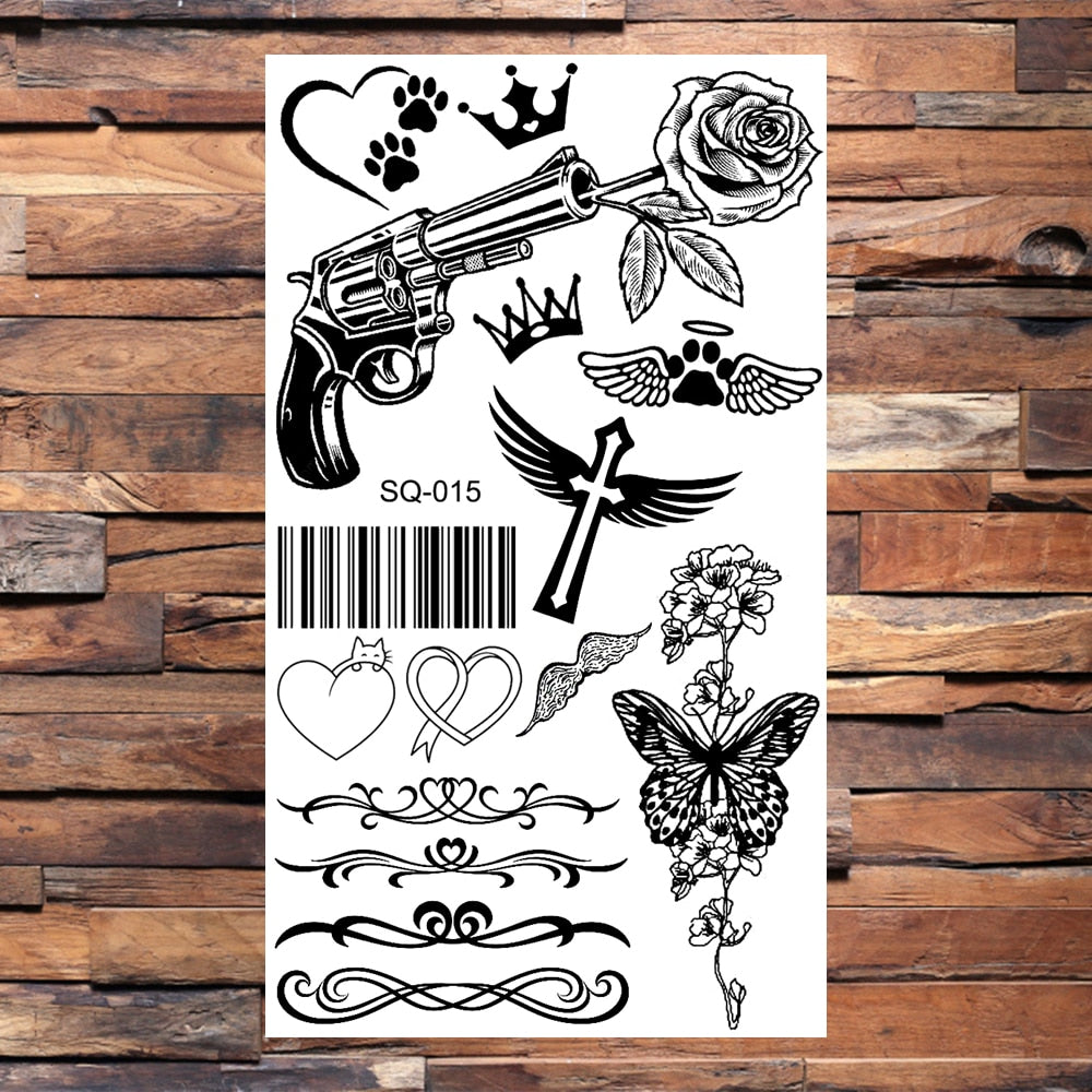 Key Barcode Footprint Cat Temporary Tattoos For Children Seagull Lips Skull Halloween Fake Tattoo Sticker Body Tatoos Cartoon