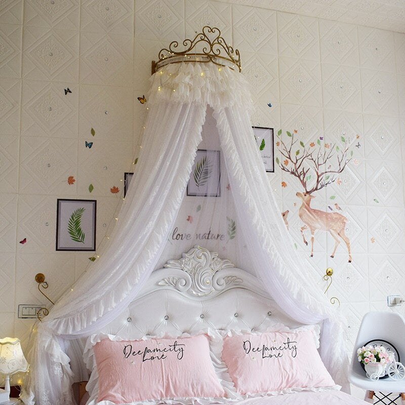 Princess Lace Bed Valance Curtain Bedside Mosquito Net Home Bedroom Decoration Baby Kids Dome Tent Wedding Room Canopy Bedcover