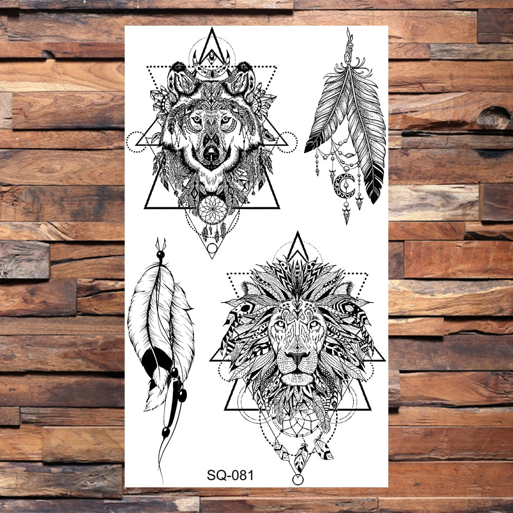 Snake Halloween Skull Temporary Tattoos For Adults Men Realistic Thorns Totem Wolf Lion Fake Tattoo Sticker Leg Arm Tatoos DIY