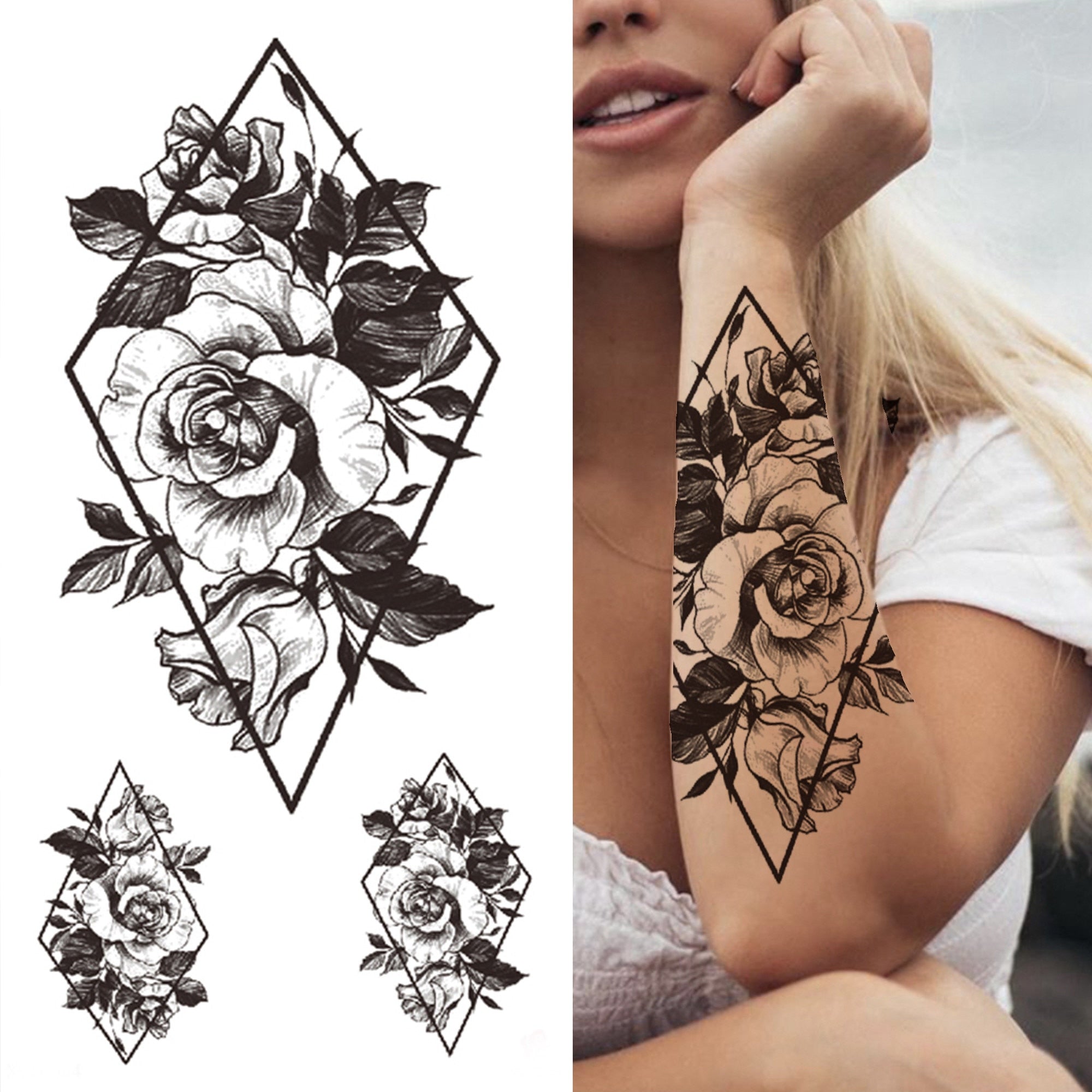 Black Forest Tattoo Sticker For Men Women Children Tiger Wolf Death Skull Temporary Tattoo Fake Henna Skeleton King Animal Tatoo