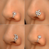 1Pc Fake Nose Studs Piercing Ring CZ Crystal Nose Cuff Women Punk Wire Spiral Nose Cuffclip Star Heart Nose Ring Body Jewelry