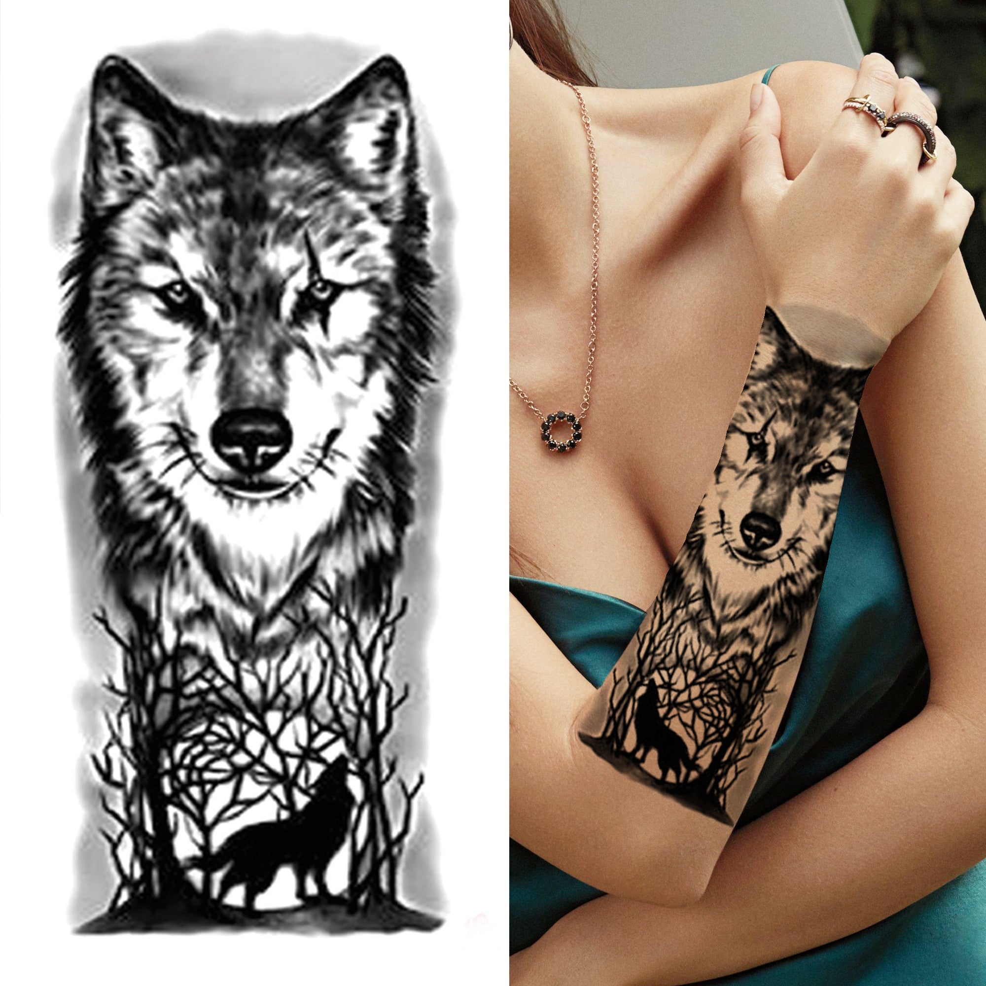 Black Forest Tattoo Sticker For Men Women Children Tiger Wolf Death Skull Temporary Tattoo Fake Henna Skeleton King Animal Tatoo