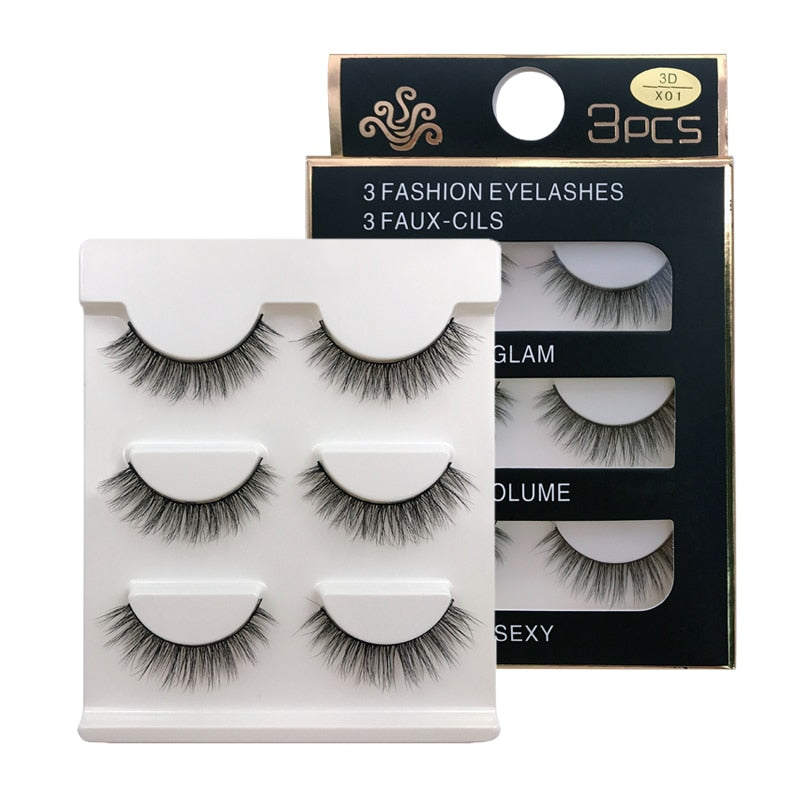 Oklulu 3 Pairs natural false eyelashes thick make ups 3d mink lashes soft eyelash extension fake eyelash long mink eyelashes