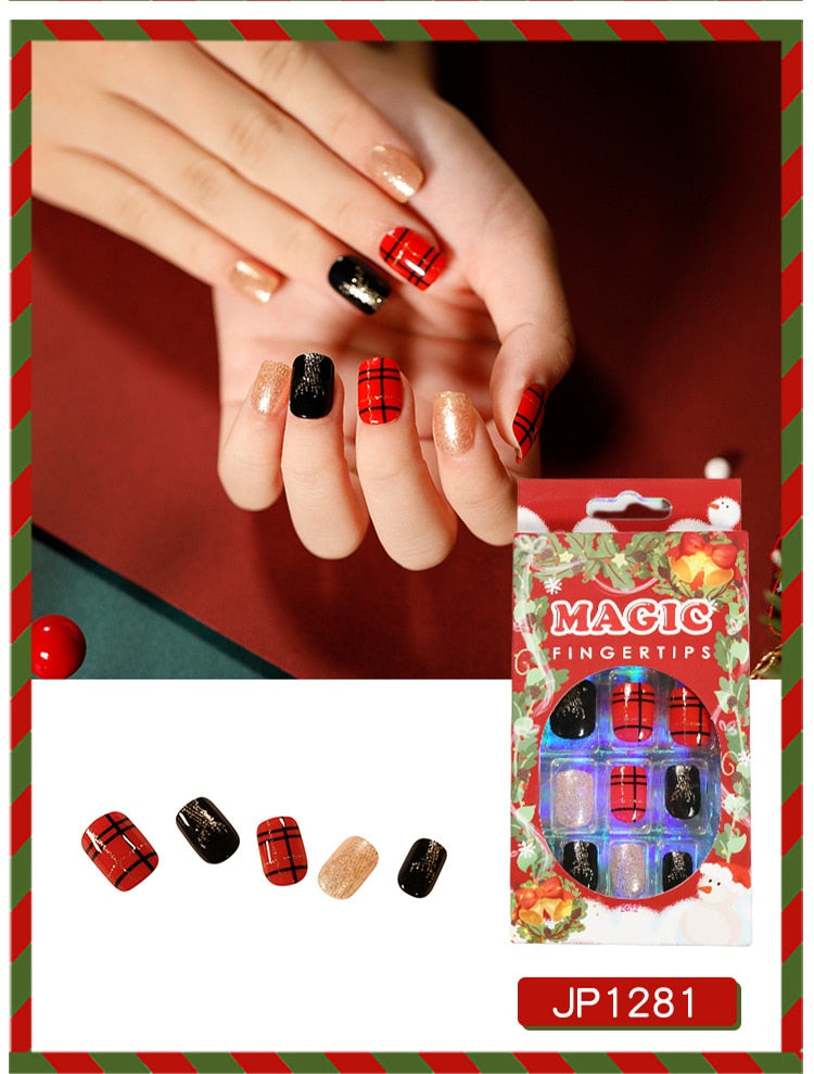 Christmas Press on Fake Nails Short Faux Ongles JP12SS