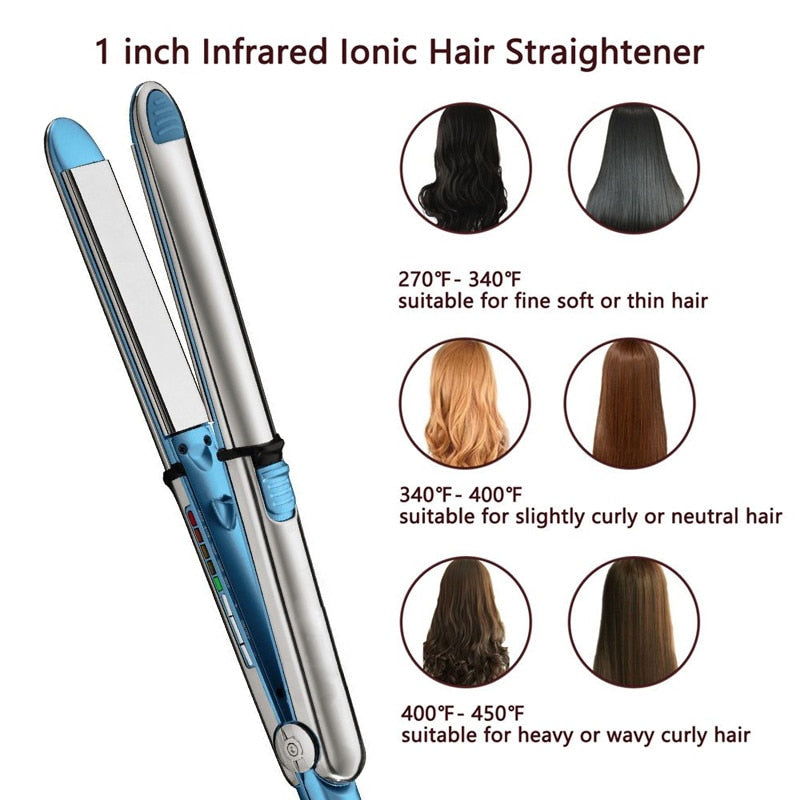 Ceramic Hair Straightener Flat Iron Straightens &amp; Curls Hair Styler Styling Tool Tourmaline 2-in-1 Curling Straightening Iron