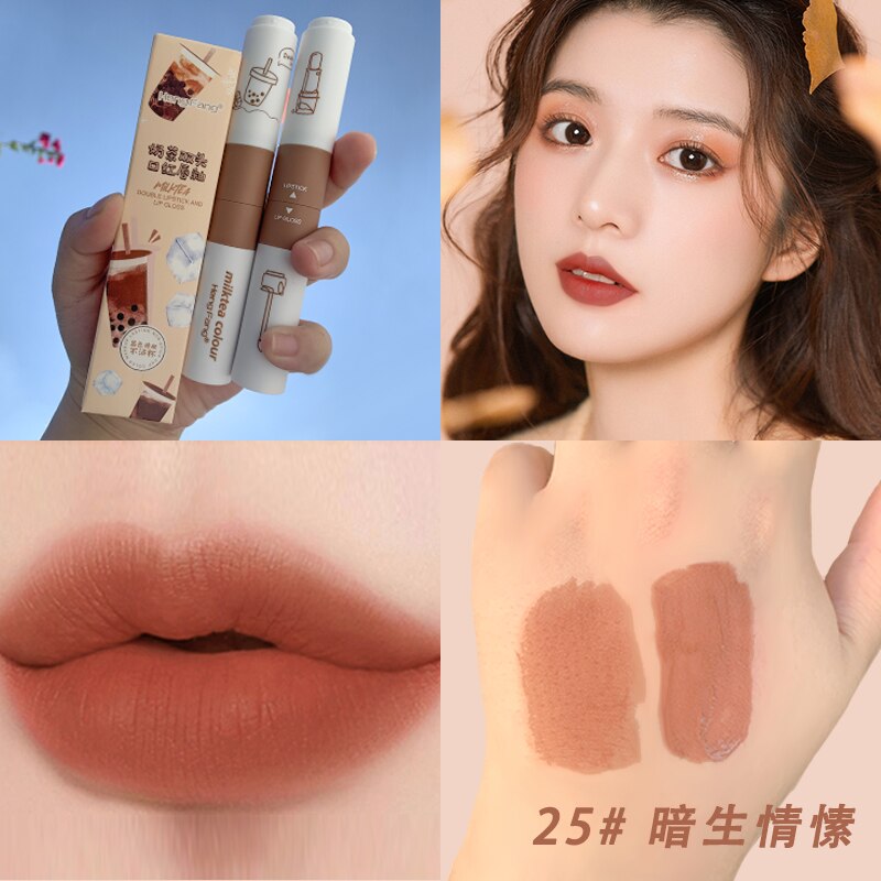 Milk-Tea Lip Gloss Matte Long Lasting Color Velvet Lipstick For Lip Moisture Waterproof Lip Tint Fashion Women Makeup Cosmetics