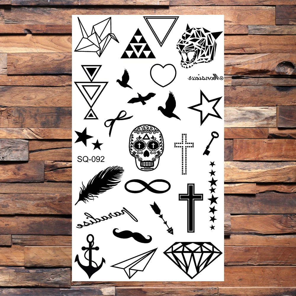 Skull Anchor Halloween Temporary Tattoos For Adults Children Realistic Pirate Panda Compass Fake Tattoo Sticker Body Neck Tatoos