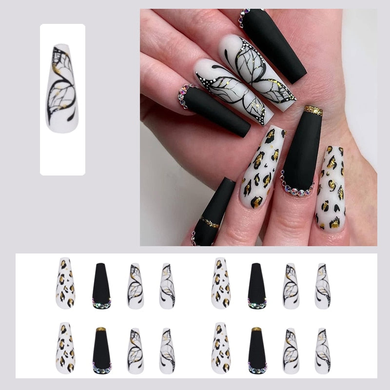 24pcs False Nails Nude Gradient Nail Patch Rhinestone Inlaid Press On Nails Removable Long Paragraph Fashion Manicure nail tips