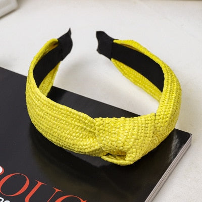 Straw Wide Sponge Plaid Knot Cross Hair Scarf Band Hairband for Women Girl Korea Headbands Fashion Accessorie