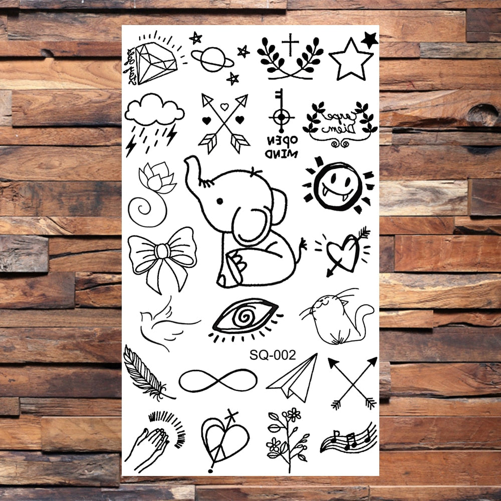 Key Barcode Footprint Cat Temporary Tattoos For Children Seagull Lips Skull Halloween Fake Tattoo Sticker Body Tatoos Cartoon