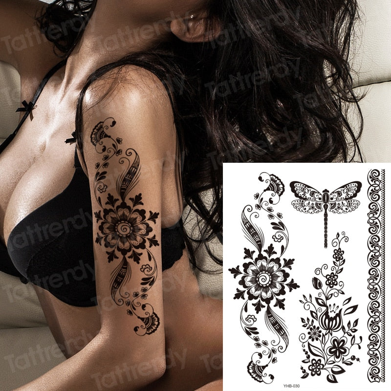 stockings tattoo black henna lace paste sexy legging tatoo legs thigh big size tattoo for women girls wedding body decal water