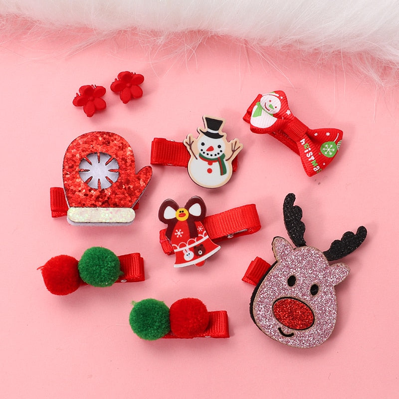 New 5/9 Pcs Suit Christmas Hair clip Christmas tree Santa Claus Hair band Baby Hairpins Headwear Girl Christmas Hair accessories