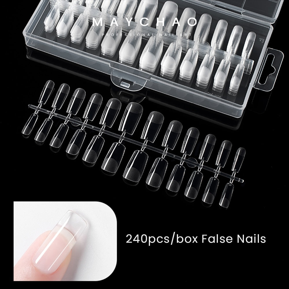 OKLULU  Acrylic Extension False Nail Tips Full Cover Nail Tips Press on French/Long T/Square/Round Nail Art Practice Tool 240PCS