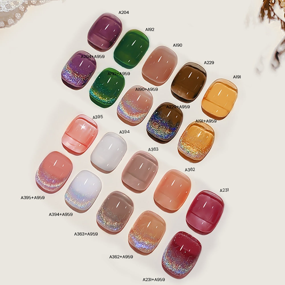 Oklulu 2PCS/Set Rainbow Cat Eye Magnetic Gel Nail Polish 7.3ML Semi Permanent Glitter Beauty Sparkling Soak Off UV Gel Varnish