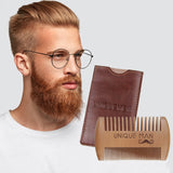 Natural Wood Hair Brush Beard Comb with PU Leather Case Anti-Static Mustache Pocket Comb Brushing Hair Care Tools for Men Gift