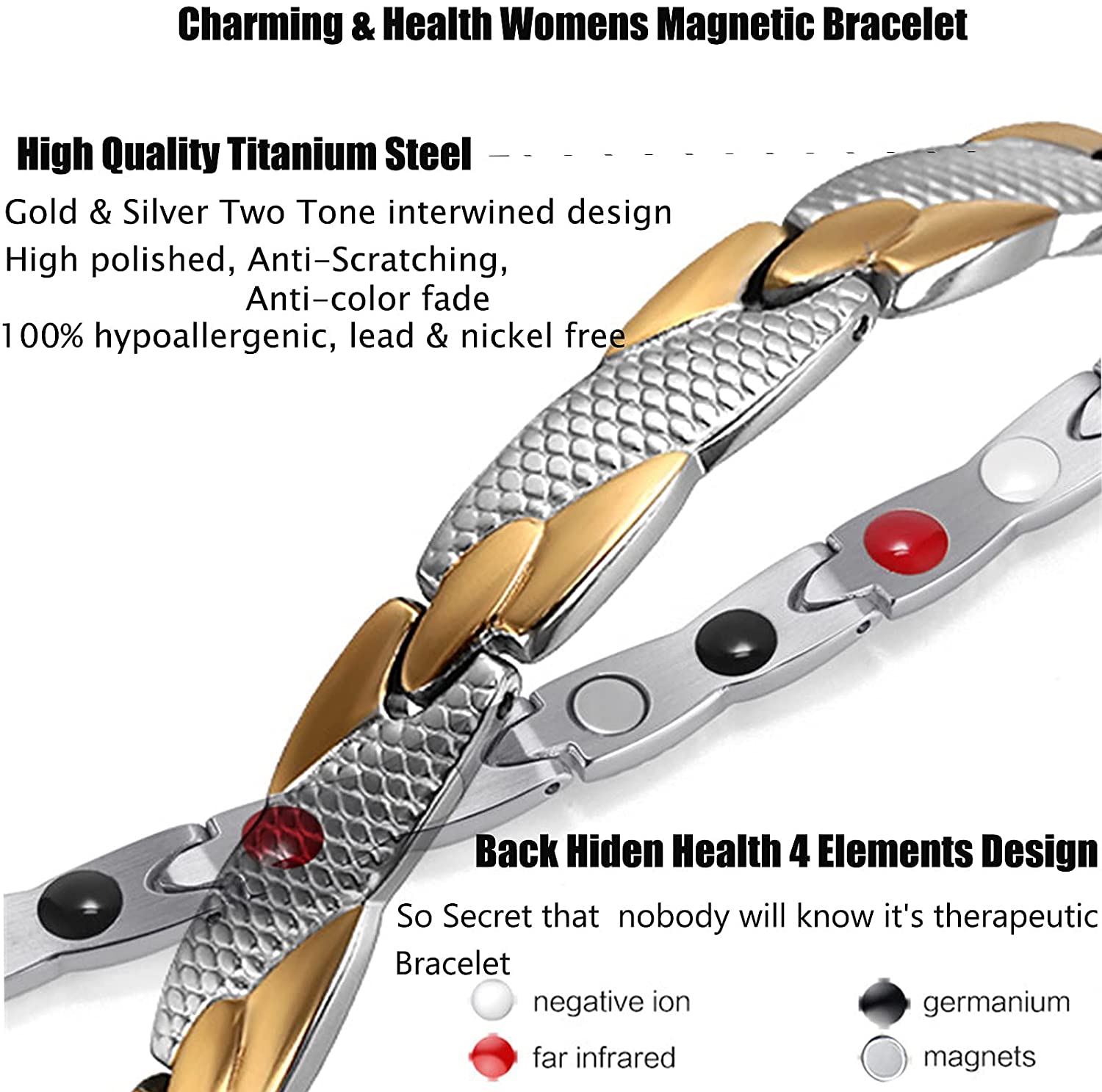Magnetic Titanium Steel Therapy Bracelet Weight Loss Energy Slimming Bangle Bracelets for Arthritis Pain Healthcare