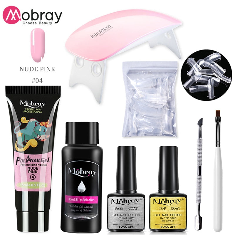 Mobray Poly Nail Gel Kit Nail Set With Nail Drying Lamp Base Top Coat Extension Gel Nail Kit Nail Tools Manicure Set