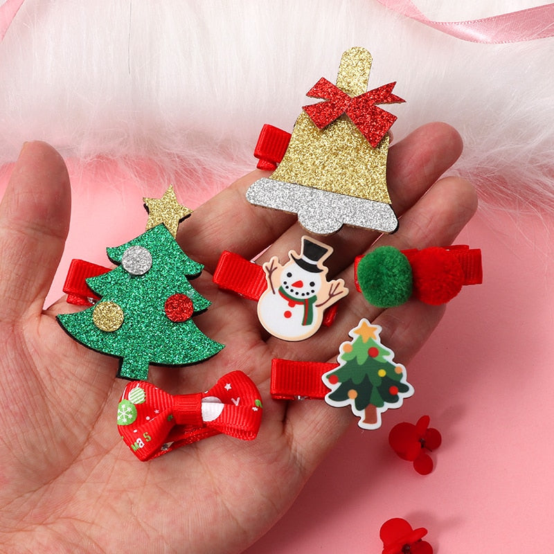 New 5/9 Pcs Suit Christmas Hair clip Christmas tree Santa Claus Hair band Baby Hairpins Headwear Girl Christmas Hair accessories