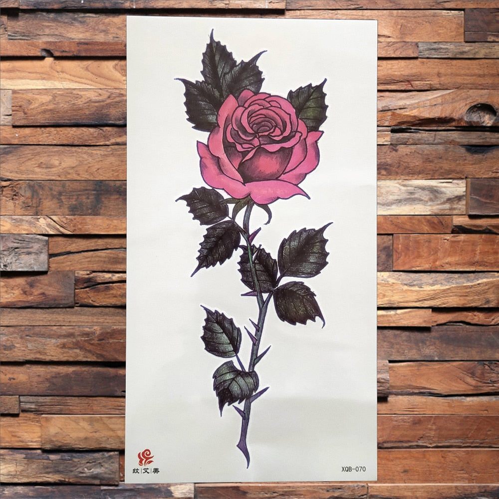 Watercolor Rose Flower Temporary Tattoo For Women Kids Girls Cherry Fake Tattoos Sticker Sexy Lotus Henna Waterproof Tatoo Waist