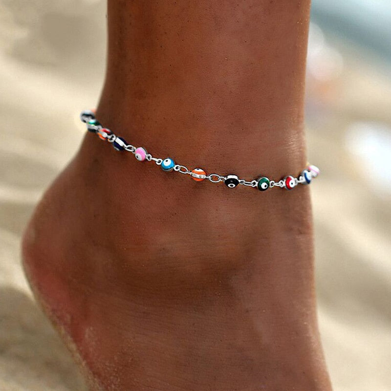 Bohemian Colorful Eye Beads Anklets For Women Shell Turtle Daisy Heart Summer Ocean Beach Ankle Bracelet Foot Leg Chain Jewelry