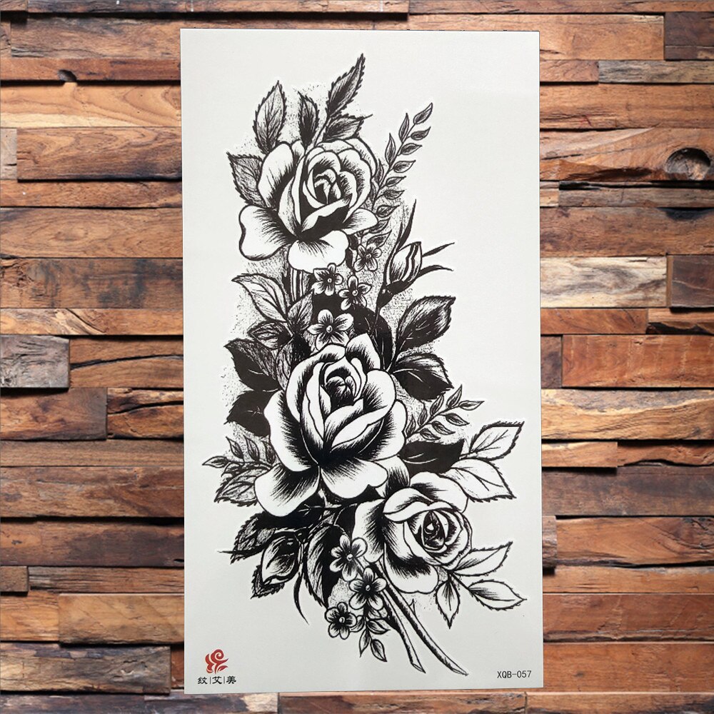 Watercolor Rose Flower Temporary Tattoo For Women Kids Girls Cherry Fake Tattoos Sticker Sexy Lotus Henna Waterproof Tatoo Waist