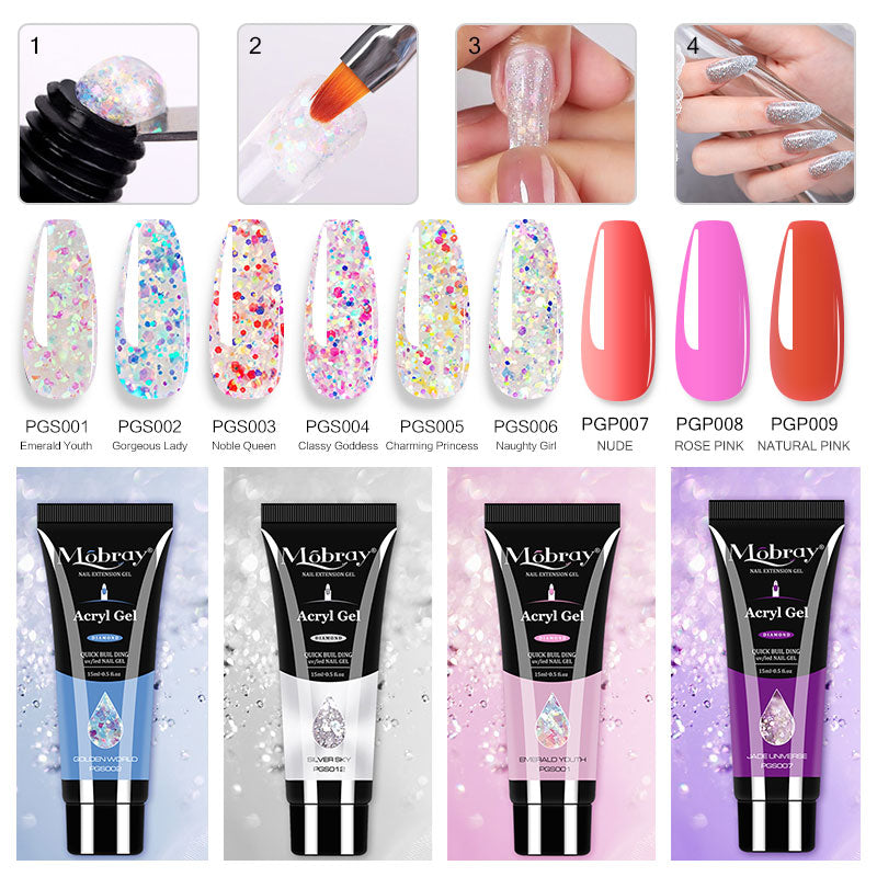 Mobray Poly Nail Gel Kit Nail Set With Nail Drying Lamp Base Top Coat Extension Gel Nail Kit Nail Tools Manicure Set