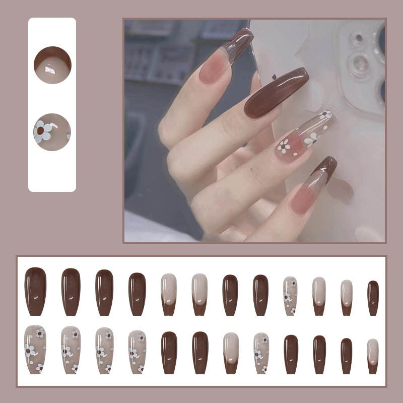 24pcs False Nails Nude Gradient Nail Patch Rhinestone Inlaid Press On Nails Removable Long Paragraph Fashion Manicure nail tips