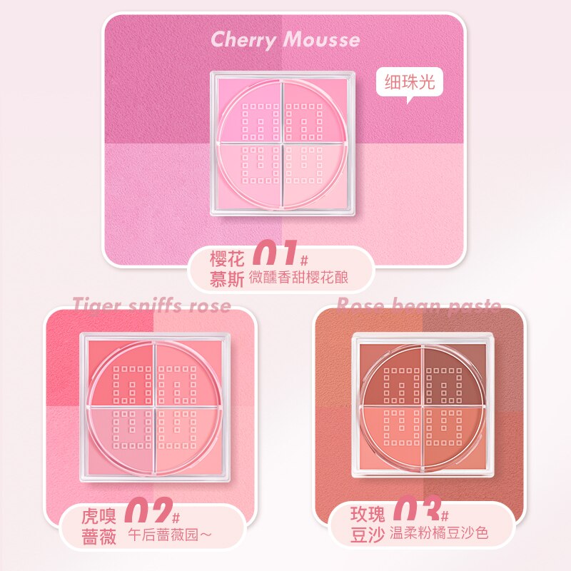 Sweet Girls Four-color Blush Powder Palette Soft Touch Cheek Makeup Long Lasting Waterproof Orange Pink Peach Blusher Cosmetics