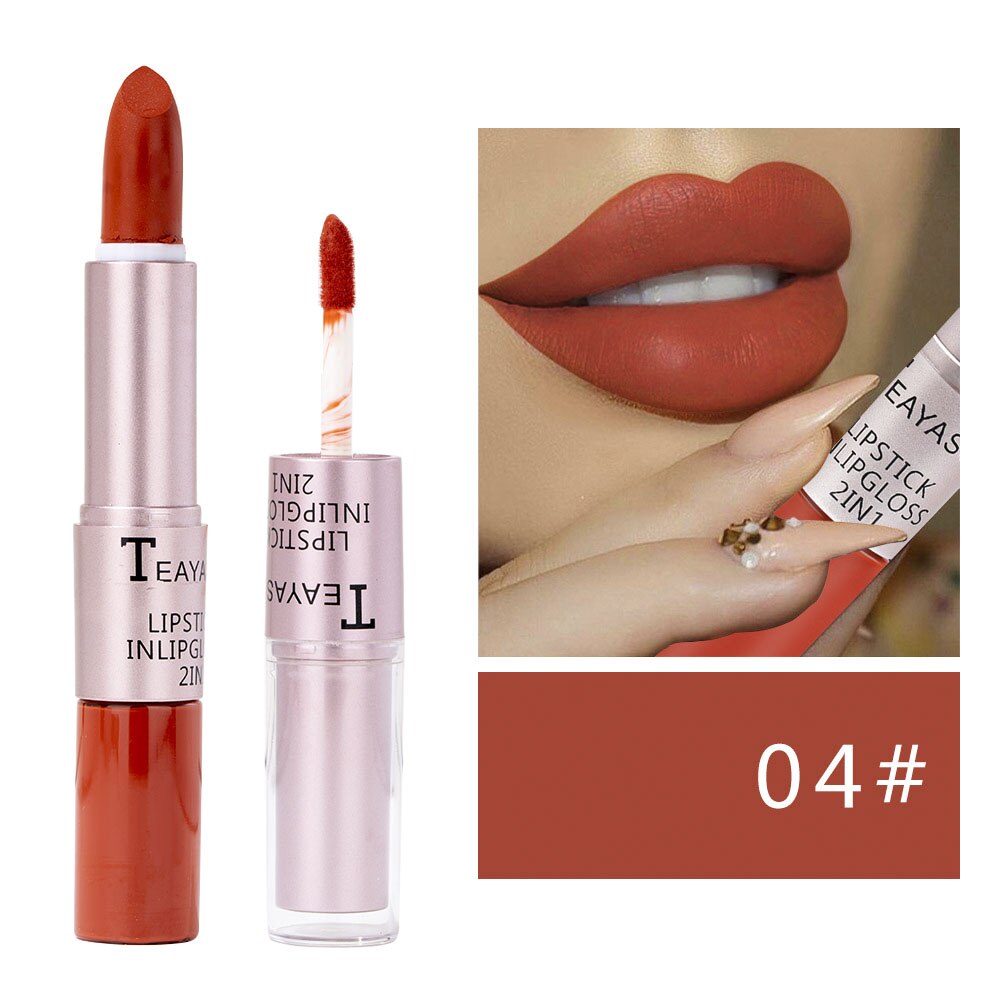 Velvet Nude Matte Lip Gloss Lipstick 2 in 1 Waterproof Long Lasting Lip Balm Sexy Red Lip Tint Professional Makeup for Women