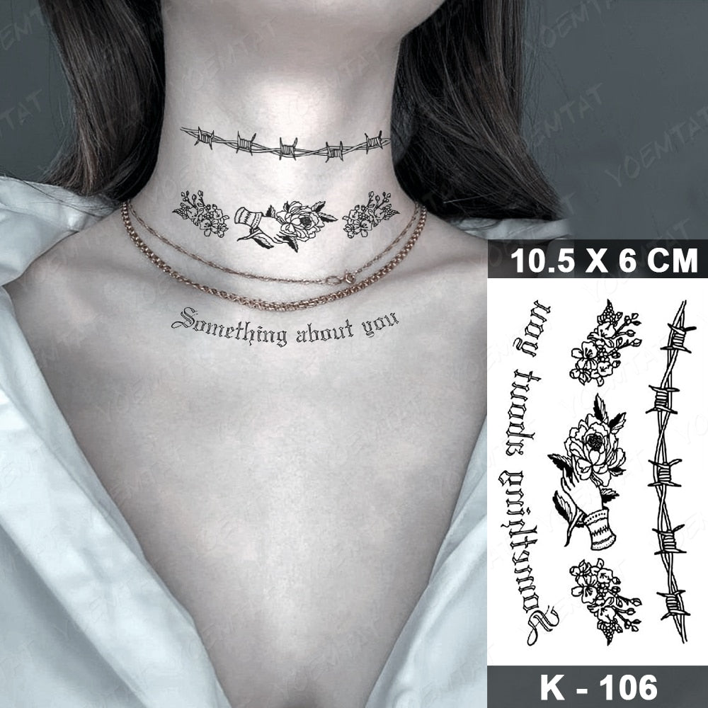 Waterproof Temporary Tattoo Stickers Butterfly Snake Rose Flower Gun Dark Flash Tatto Women Body Art Wrist Neck Fake Tattoos Men