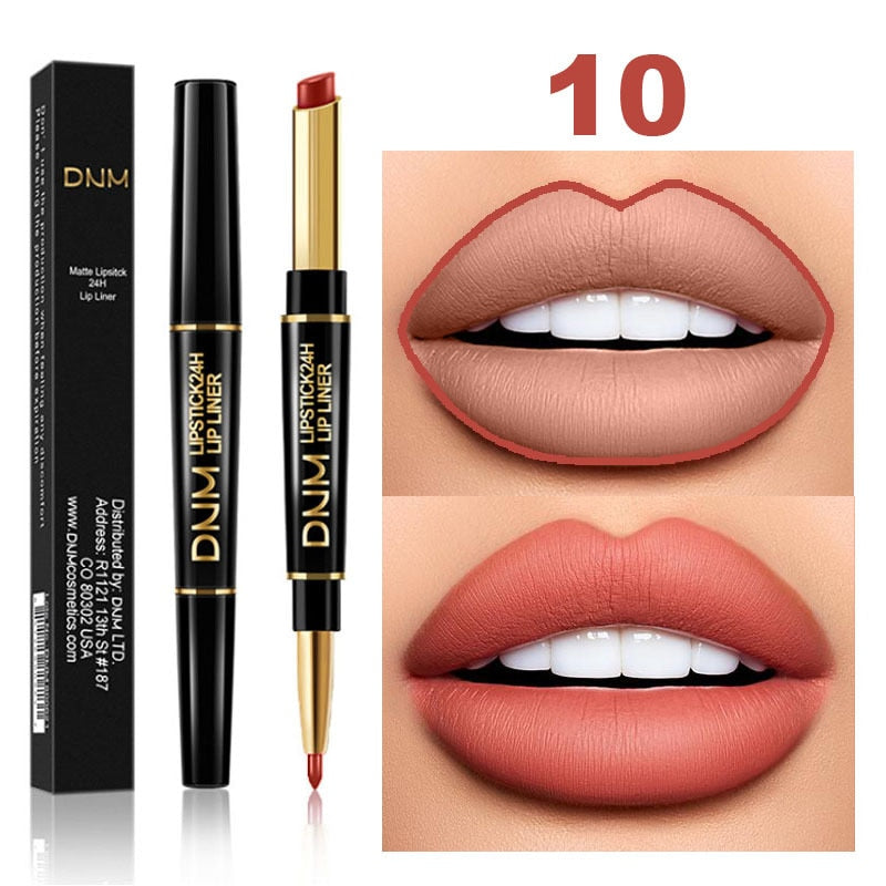 DNM Waterproof Lip Gloss Matte Lip Liner Pencil 2 In 1 Double Head Long-lasting Lipliner Lipstick Pen Lipsticks Makeup Cosmetics