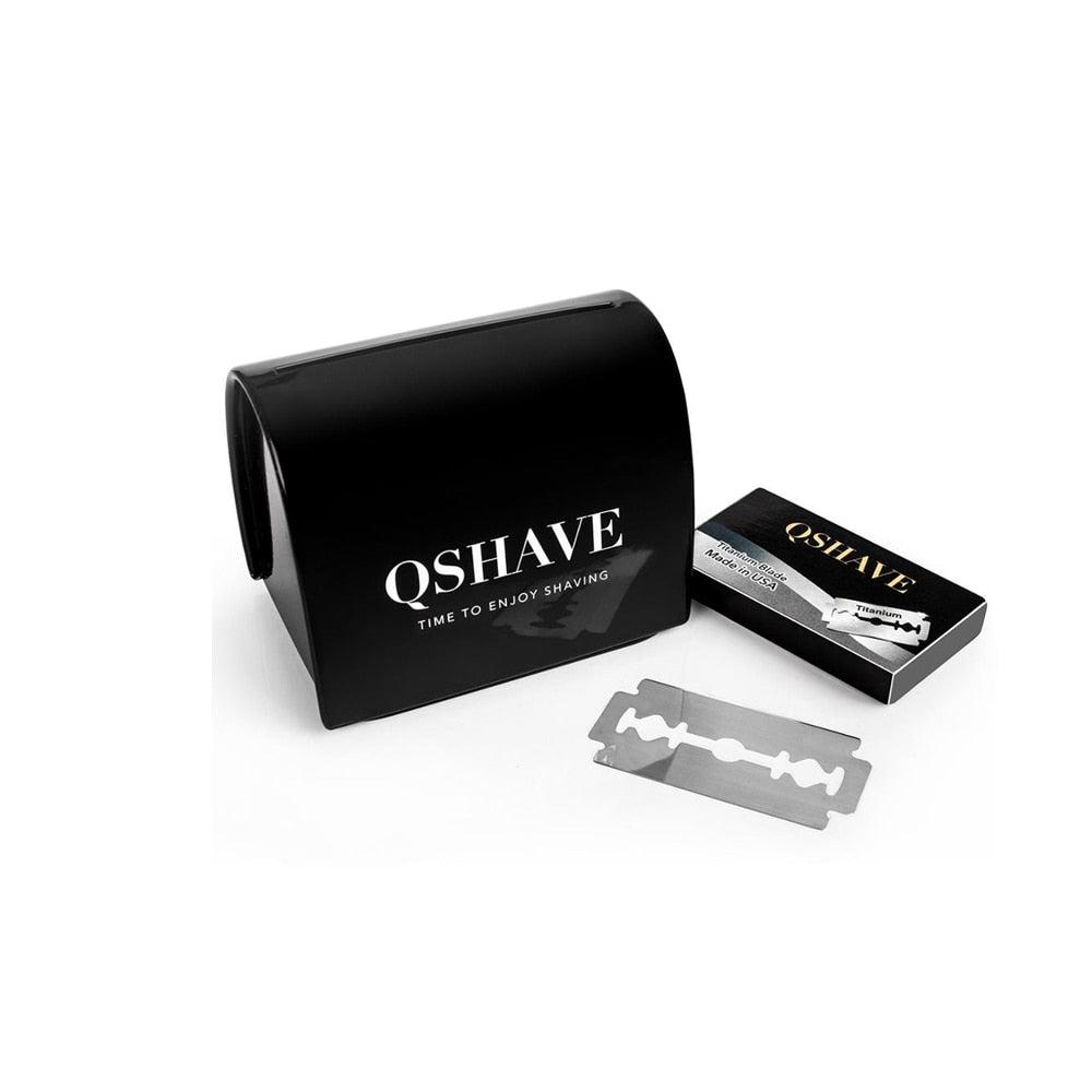 QShave Luxurious Black Adjustable Safety Razor kit  Men&#39;s Shaving kit Holder + Razor + Blade Disposal Case +15 Blades set