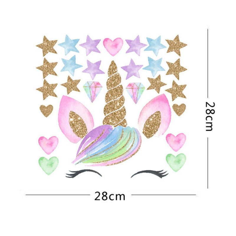 Cartoon Unicorn Wall Sticker For Kids Bedroom Wall Decoration Removable Unicorn Star Heart Mural Home Living Room Wall Stickers