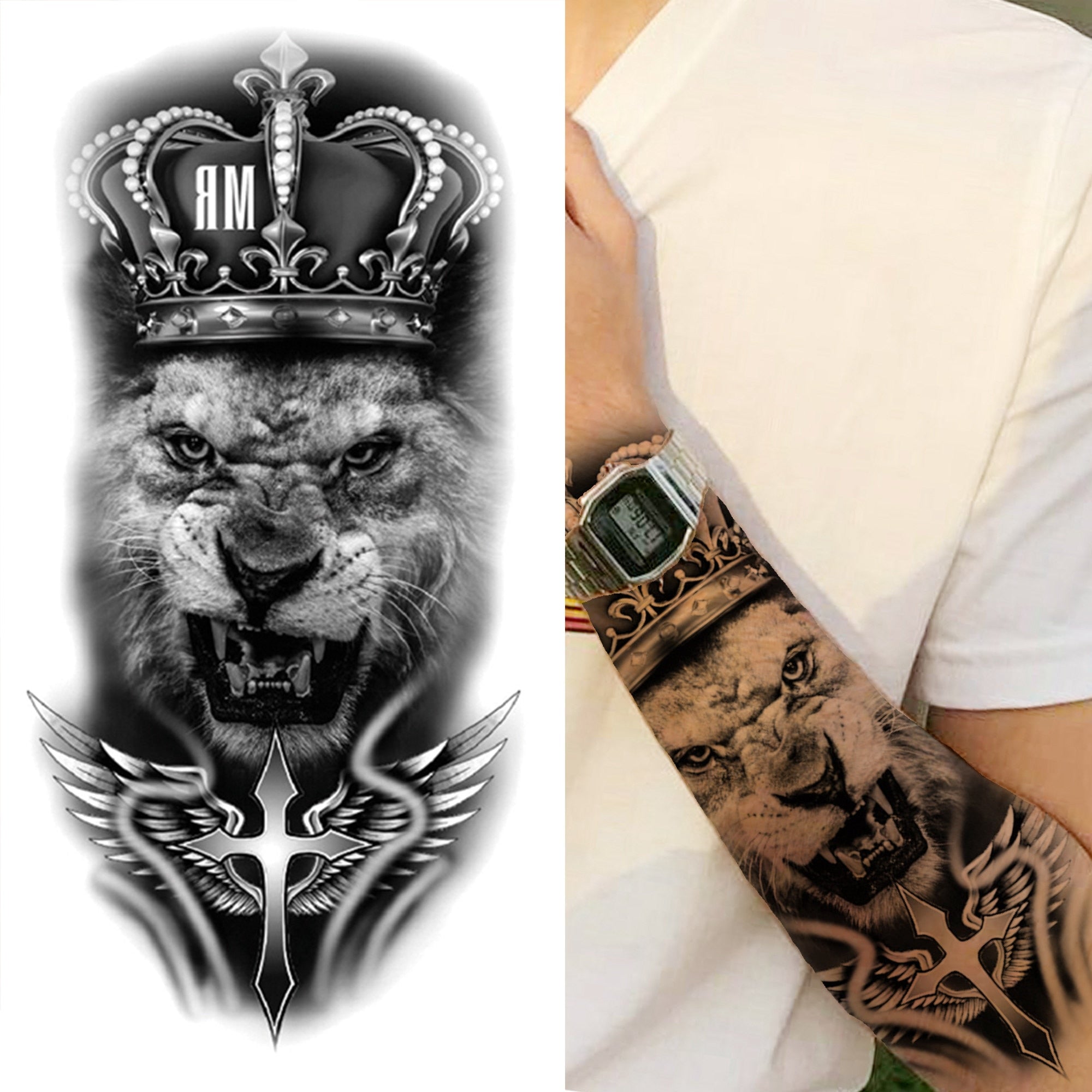 Black Forest Tattoo Sticker For Men Women Children Tiger Wolf Death Skull Temporary Tattoo Fake Henna Skeleton King Animal Tatoo