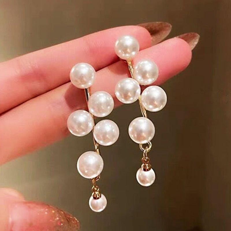 Korean Imitation Pearls Stud Earrings Geometric Circle Bowknot Flower Heart Leaf Sparkling Zircon Earrings For Women Girls Gift