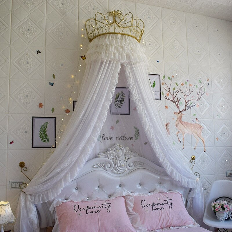 Princess Lace Bed Valance Curtain Bedside Mosquito Net Home Bedroom Decoration Baby Kids Dome Tent Wedding Room Canopy Bedcover