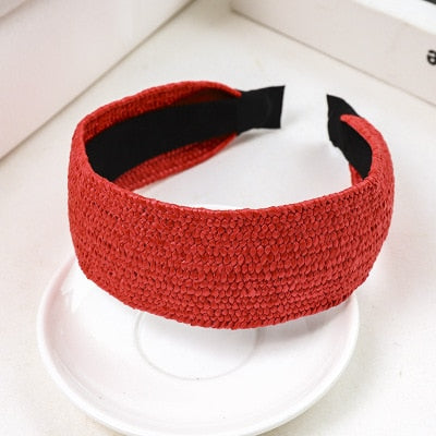 Straw Wide Sponge Plaid Knot Cross Hair Scarf Band Hairband for Women Girl Korea Headbands Fashion Accessorie