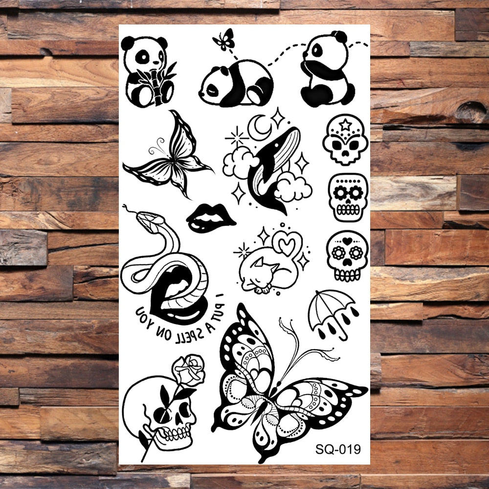 Key Barcode Footprint Cat Temporary Tattoos For Children Seagull Lips Skull Halloween Fake Tattoo Sticker Body Tatoos Cartoon