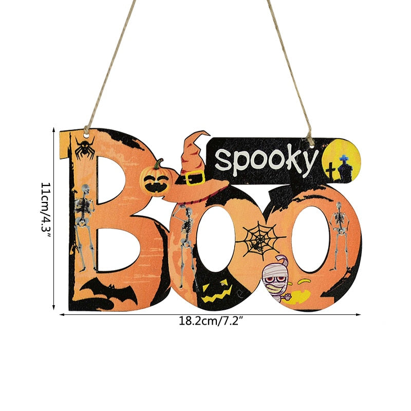 Halloween Wooden Ornaments Pumpkin Ghost Trick or Treat Pendants Halloween Party Decoration for Home Door Hanging Signs Kids Toy