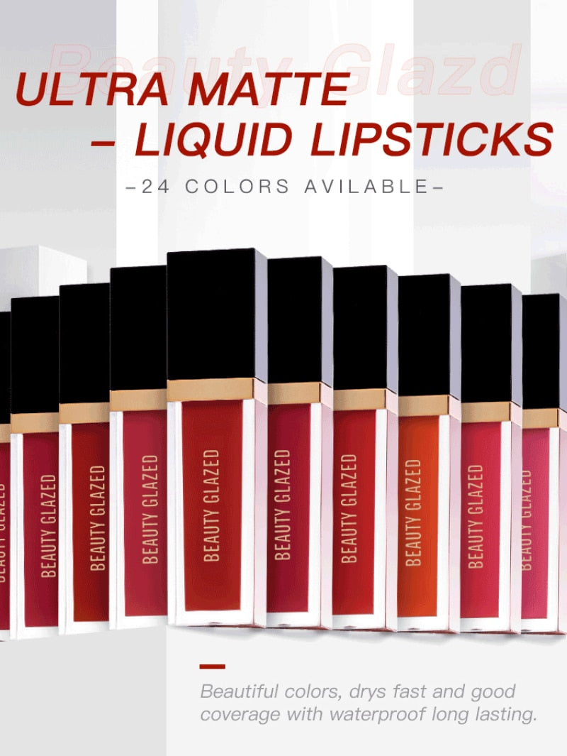 Beauty Glazed 24 Color Matte Liquid Lipstick Natural Long Lasting No Fading  Cup Lip Gloss Sexy Nude Lip Glaze Makeup TSLM1