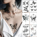 Waterproof Temporary Tattoo Stickers Butterfly Snake Rose Flower Gun Dark Flash Tatto Women Body Art Wrist Neck Fake Tattoos Men