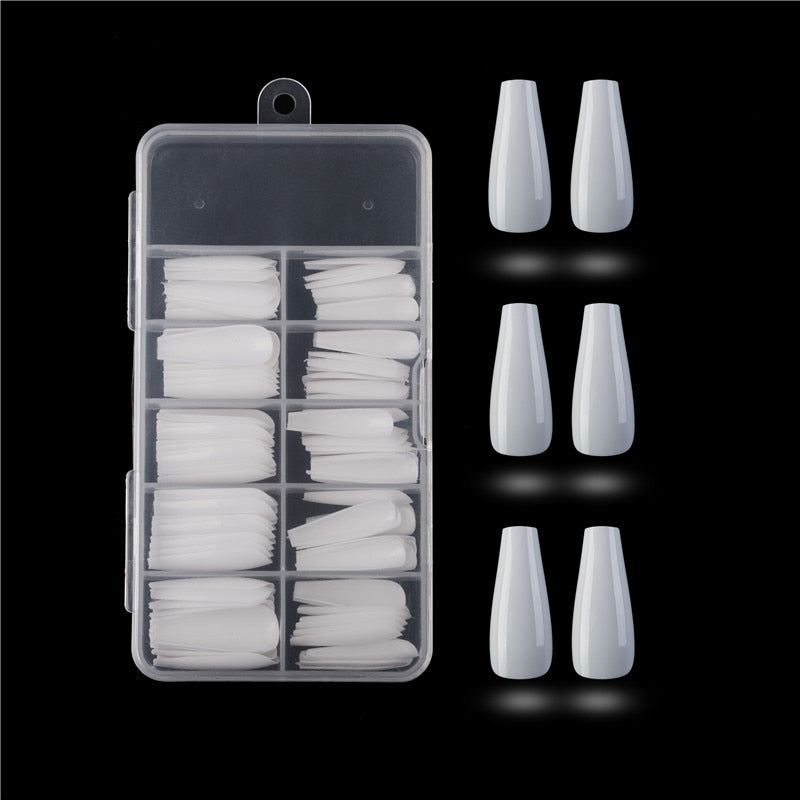 100/500/600pcs French False Coffin Artificial Fake Nails Natural Clear Flat Shape Full Cover Acrylic Press on Nail Art Tips