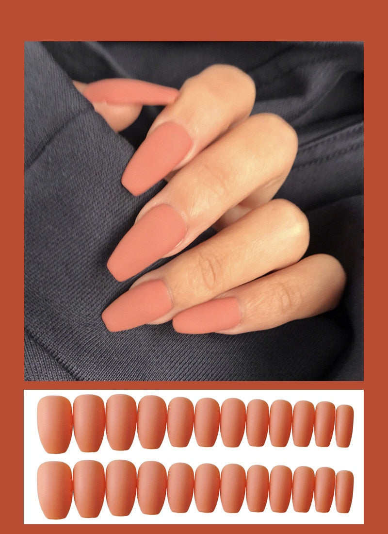 24pcs Solid  Reusable Detachable Fake Matte Tips Press On Nail Medium Long Flat Fully Paste Into False  Nails Art Manicure