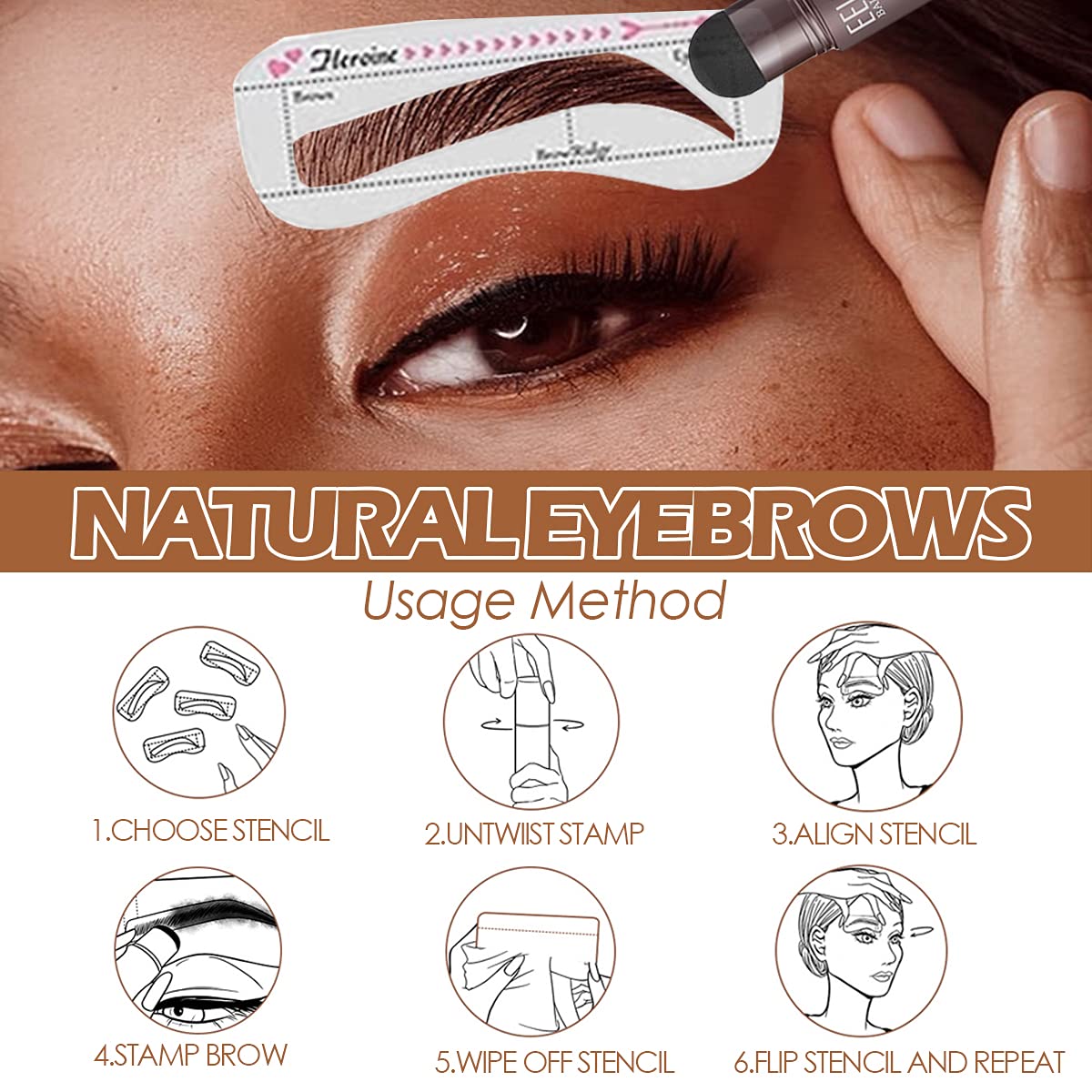 Eyebrow Shaping Kit Stamp Eyebrow Pencil and 5 Pairs Brow Stencils Kit Pen Cosmetics Waterproof Natural Color Eye Makeup Tools