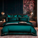 Embroidered Deep Green Blue Duvet Cover Premium Soft Egyptian Cotton Bedding set Double Queen King 4/6Pcs Bed Sheet Pillowcases