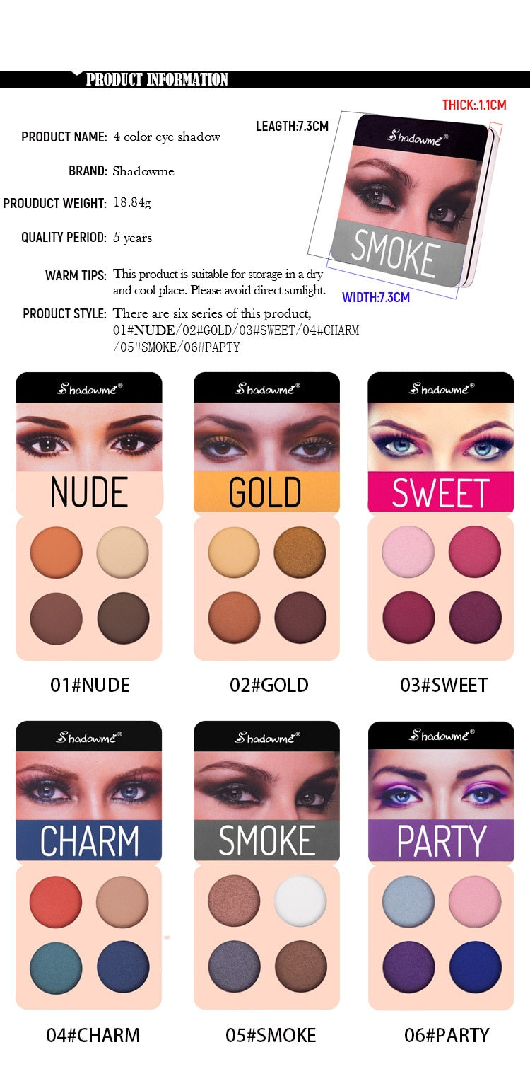 Eye Shadow 4 Color Eye Shadow Palette  Dark Blue Wine Red Eye Shadow Palette Shimmer Pigment Waterproof Mineral Balm TSLM1