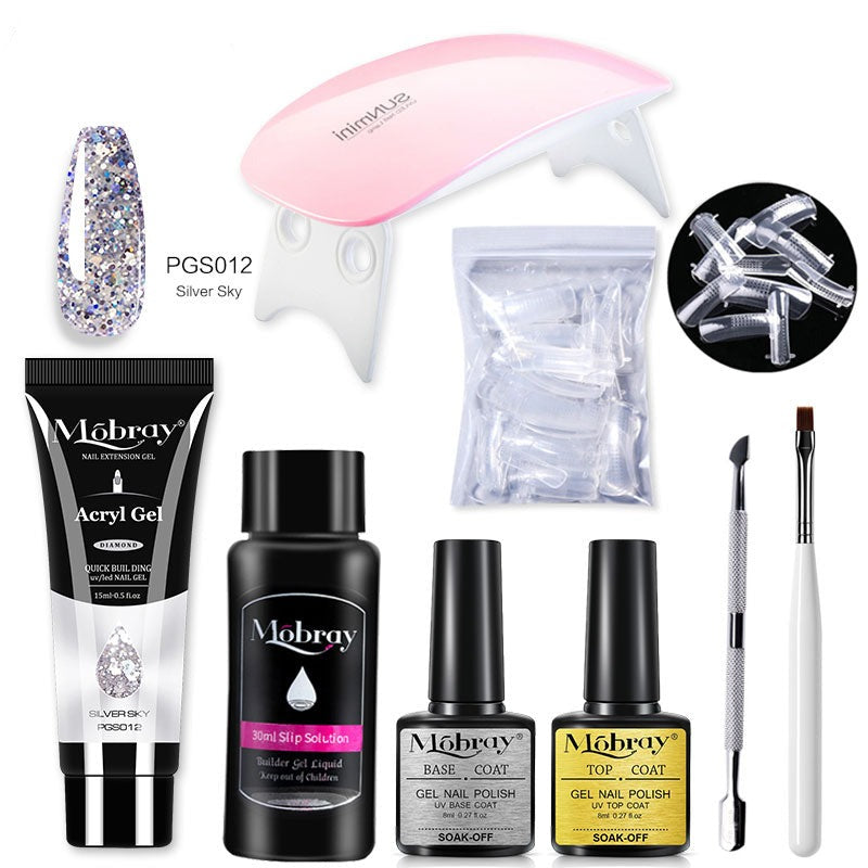 Mobray Poly Nail Gel Kit Nail Set With Nail Drying Lamp Base Top Coat Extension Gel Nail Kit Nail Tools Manicure Set