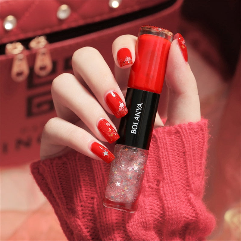 Nail Polish New Oily Double-Headed Nail Polish Free Baking Quick Drying Non-Fading Net Red Sequin Nail Polish Nail Art