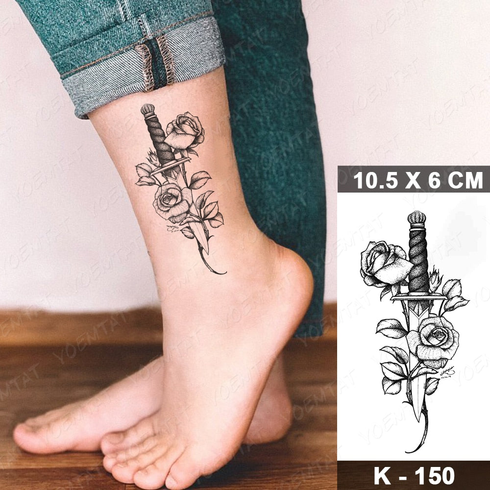 Waterproof Temporary Tattoo Stickers Butterfly Snake Rose Flower Gun Dark Flash Tatto Women Body Art Wrist Neck Fake Tattoos Men