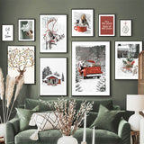 Christmas Red Car Girft Box Deer Snowflake Wall Art Canvas Painting Nordic Posters And Prints Wall Pictures For Living Room Home